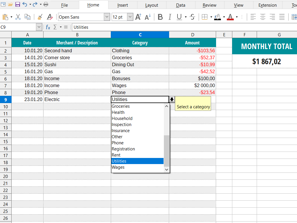 Capture d'écran Calc