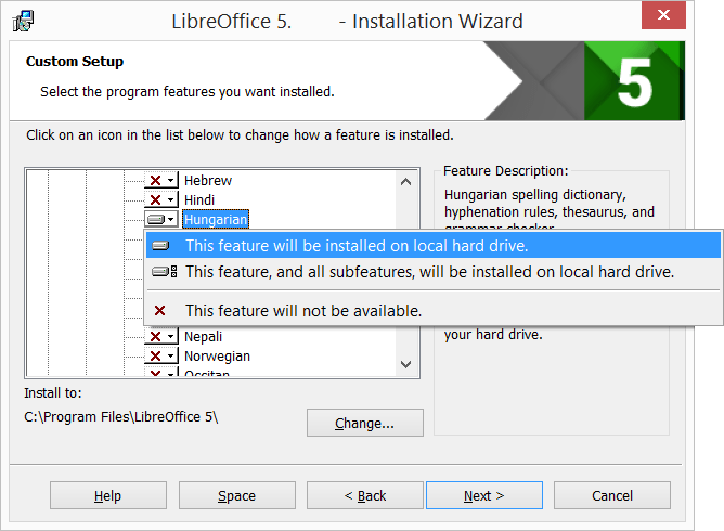 Dictionnaire orthographique hongrois, règles de césure, thésaurus et vérificateur grammatical | Assistant d&rsquo;installation